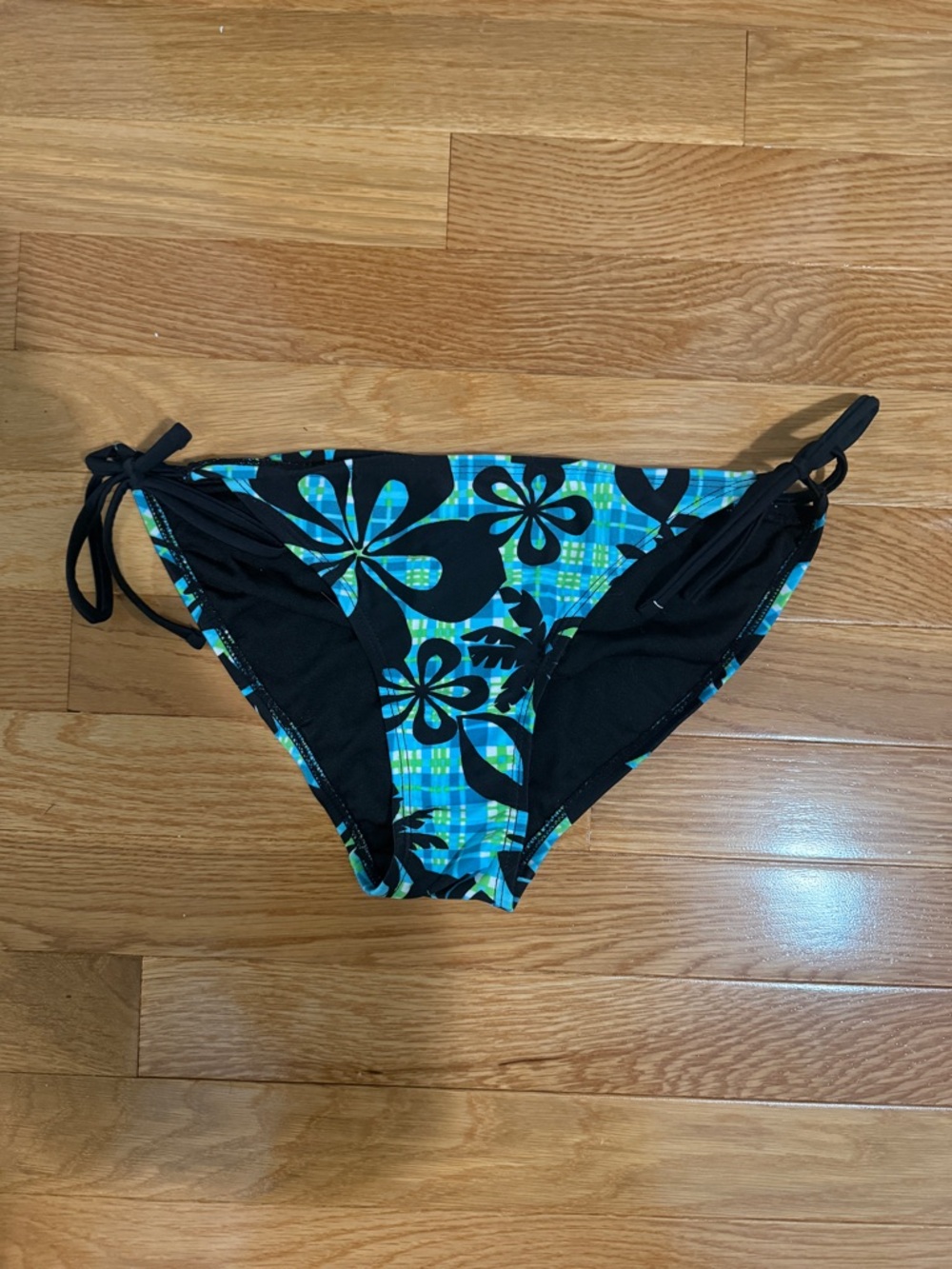 Hot Water Blue and Black Floral Tie-Side Bikini Bottom